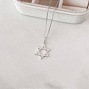 Colar pingente estrela de Davi 22mm 45cm