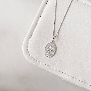 Colar pingente medalha São Bento Oval 20mm 45cm
