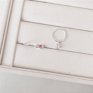 Argola 15mm pingente zircônia gota rosa