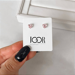 Brinco zircônia coração rosa 6mm