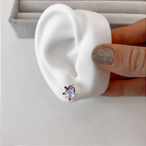 Brinco zircônia gota lilás