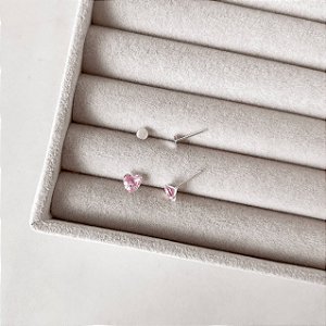 Dupla círculo e zircônia coração rosa