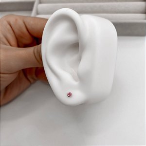 Brinco infantil zircônia 3mm rosa tarraxa baby