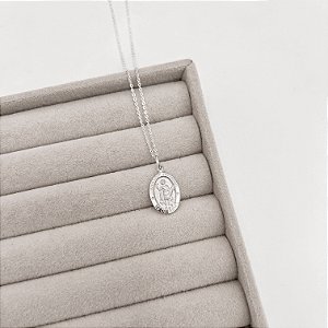 Colar pingente medalha dupla face Santo Expedito e cruz 16mm corrente cadeadinho 45cm