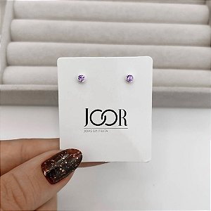 Brinco infantil zircônia 3mm lilás tarraxa baby