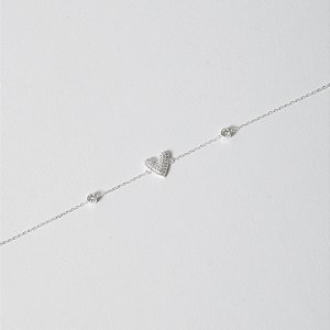 Pulseira entremeios zircônias e coração cravejado 10mm 16+5cm