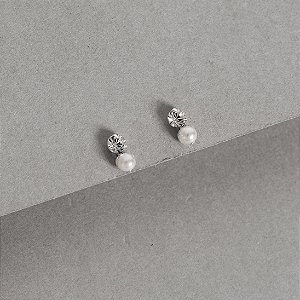 Brinco zircônia e pérola 9mm