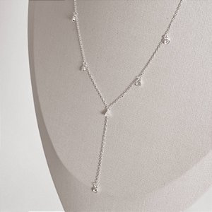 Gravatinha zircônias redonda e gota 3mm corrente cadeado 40+5cm