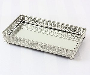 Bandeja em metal com espelho - Prateada