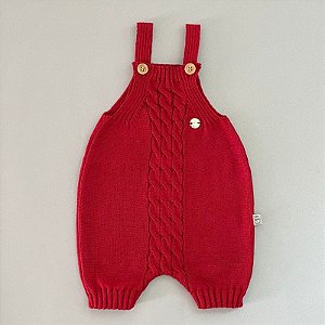 Jardineira de tricot infantil Trança vermelha