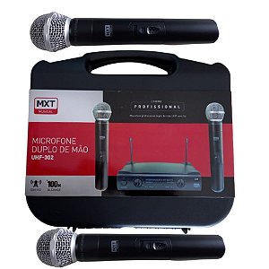 Microfone Duplo Sem Fio UHF-302  (Entrega só na Loja Física)