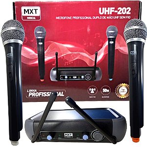 Microfone duplo Sem Fio UHF-202  (Entrega só na Loja Física)