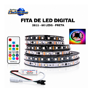 Fita de LED Digital Preta 2811 - 60 LEDs | Pronta Entrega em Umbaúba