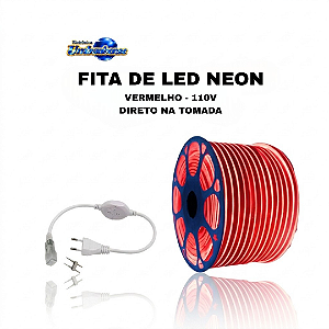 Fita de LED Neon Flex Vermelho 25 Metros 110V IP65 | Pronta Entrega em Umbaúba
