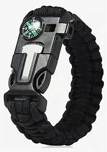 Pulseira De Sobrevivência Paracord Bússola Apito Pederneira