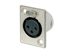Conector XLR Fêmea de Painel Neutrik NC3FP Prata 3 Polos