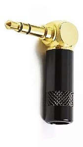 Conector P2 Estereo em "L" Mxt 90 Graus Preto com a Ponta Dourada