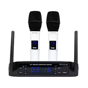Microfone sem Fio LESON LS916 Duplo Mão UHF Branco Multi-frequêncial