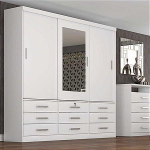 Guarda-Roupa Casal Ipanema 3 Portas de Correr e 9 Gavetas Espelho