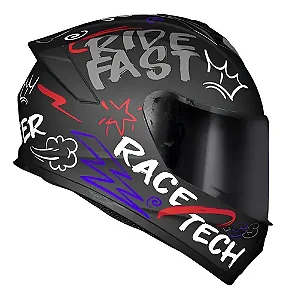 Capacete Hit Faster preto fosco vermelho RACE TECH