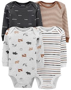 Kit Body 4 Peças Manga Longa Animais Silvestres