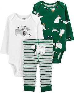 Trio com Body Manga Longa Urso Polar
