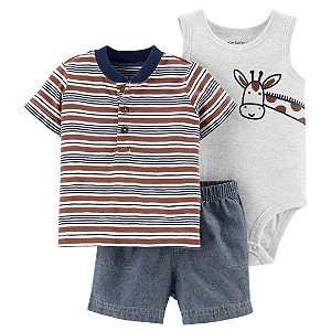 Trio com Regata e Camisa Polo Listrada Girafinha