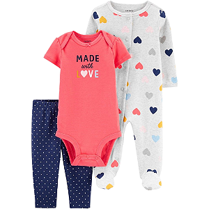 Kit com 3 Peças Macacão Body Manga Longa e Calça