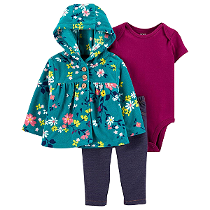 Trio com Body Manga Curta e Blusa com Capuz