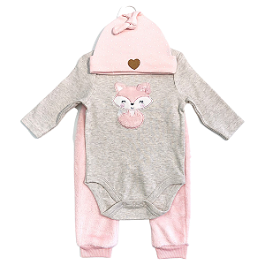 Kit com 3 Peças Body Manga Longa Capuz e Calça