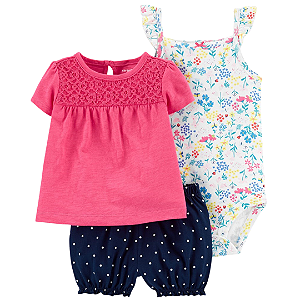 Trio com Camiseta e Body com Alças