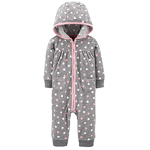 Jumpsuit Fleece com Gorro de Bolinhas