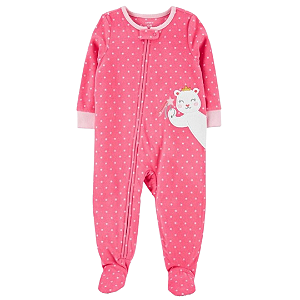 Macacão Fleece Mnaga Longa Rosa de Bolinhas