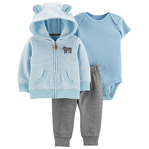 Trio Body Manga Curta e Blusa com Gorro Ursinho