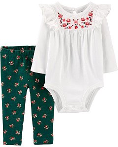 Kit Com 2 Peças Body Manga Longa e Calça Floral