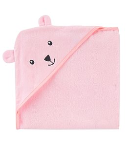 Toalha com capuz Urso Rosa