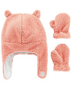 Kit Gorro e Luvas Peluciado 0-9m