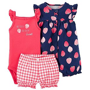 Kit 3 Peças Body Regata, Shorts e Romper