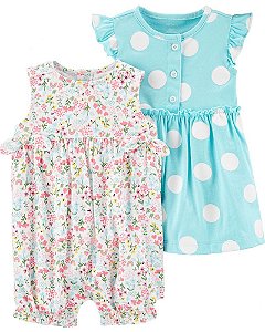 KIT VESTIDO E ROMPER BOLINHA E FLOR