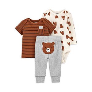 Trio Urso com Body Manga Longa, Camiseta e Calça