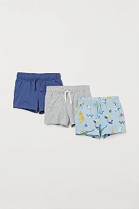 Kit 3 Shorts Algodão Tons de Azul