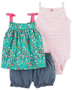 Trio Verão com Bata, Body de Alcinha e Shorts Jeans