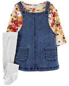 Vestido Jeans, Camiseta Manga Longa e Meia Calça