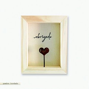 Quadro Caixa Bordado - Obrigado