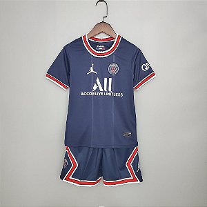 Conjunto Camisa + Short Paris Saint-Germain Infantil I 21/22 s/n° Torcedor Nike