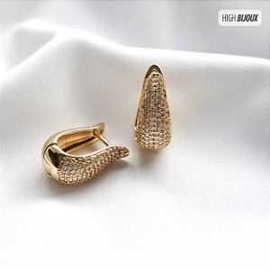 Brinco Argola Contorno Dourada - Argola Cravejada G
