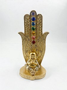 Incensário Buda Hamsá Dourado com Chakras