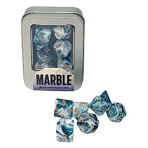 Marble Blue White Dice Set Kit Dados Azul Branco Perolado Buró