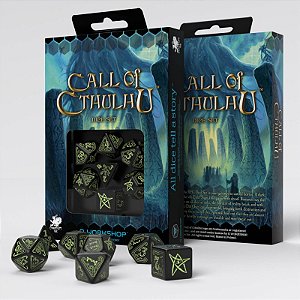 Call of Cthulhu Dice Set Preto Fosforescente (Kit de Dados) - QWorkshop