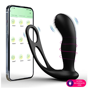 Vibrador de Próstata Vai e Vem por Aplicativo - 9 Modos de Vibração e Anel Peniano